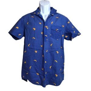 CARBON Banana Novelty Print Shirt Sz S Short Sleeve Collared Popover Pullover